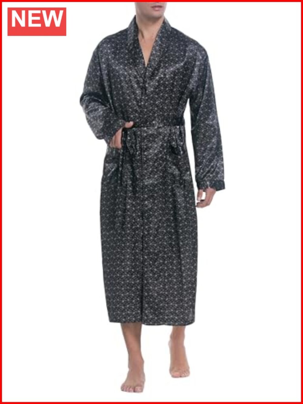 Mens Shawl Collar Satin Robe Sleepwear Lightweight Bathrobe